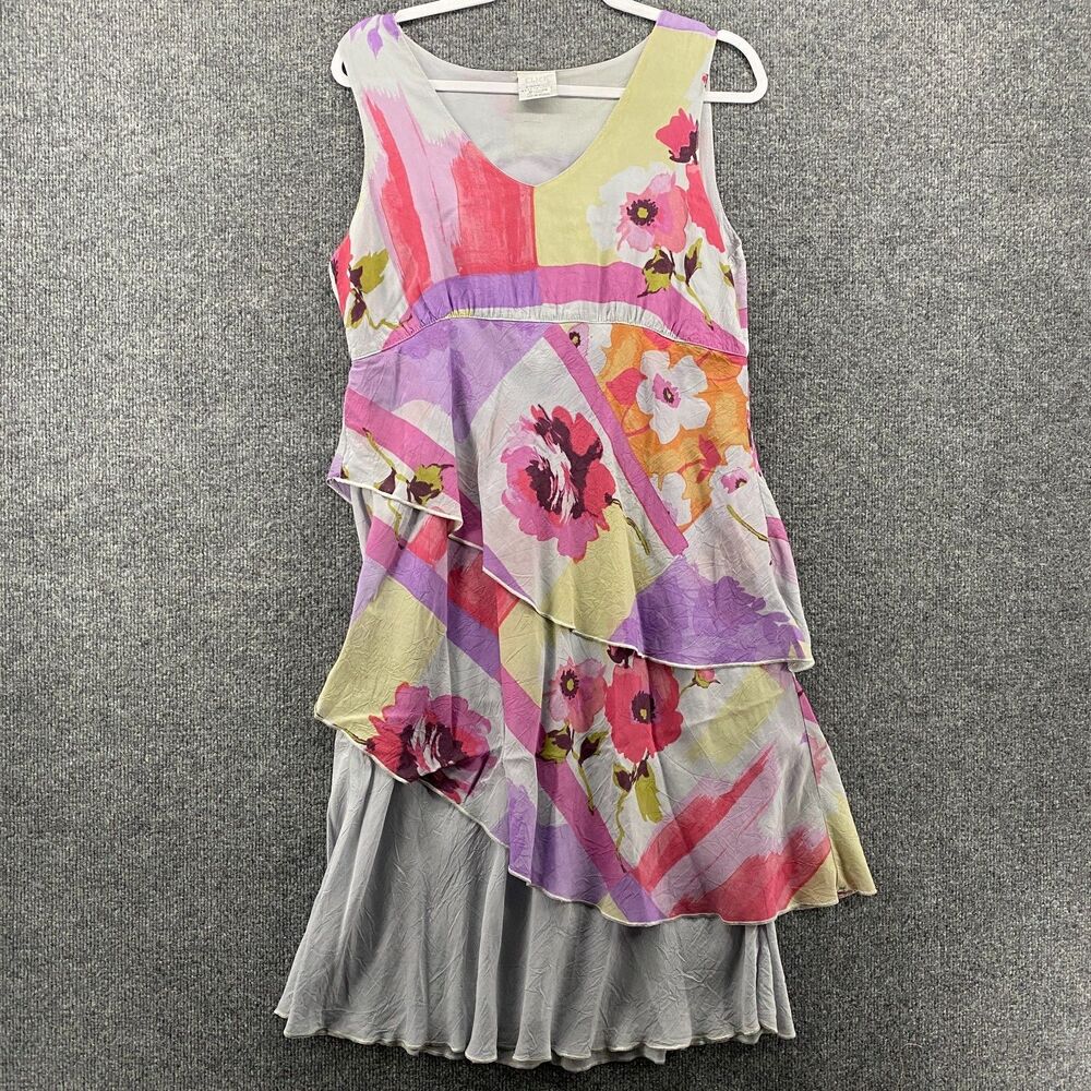 Click‎ Color Me Cotton Dress Womens S Watercolor Floral Tiered Sleeveless Artsy